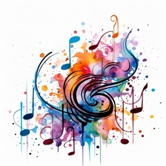 vibrant splatter and melodious notes, arabesque inkblots, Generative AI