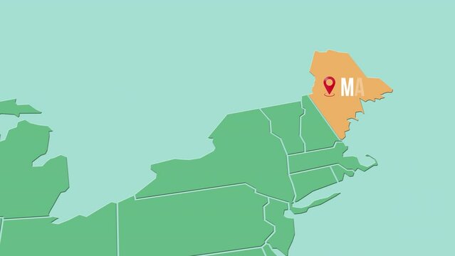 Mapa de los Estados Unidos de Am&eacute;rica con divisi&oacute;n pol&iacute;tica resaltando el estado de Maine