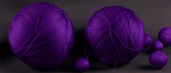 Purple balls of yarn on plain black background from Generative AI