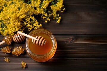 jar of honey and flowers