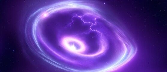 Wormhole portal on the cosmos space with purple lightning sparks from Generative AI