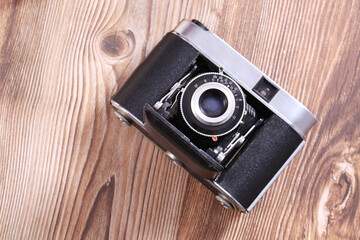 Antique film folding camera and old film