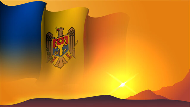 moldova waving flag background design on sunset view vector illustration