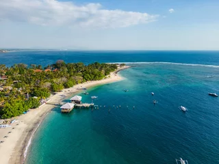Fototapeten Senggigi beach aerial landscape by drone in Lombok, Indonesia. Popular beach area in Lombok, Indonesia © uskarp2
