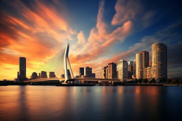 The skyline of Rotterdam, Netherlands. Generative AI - obrazy, fototapety, plakaty