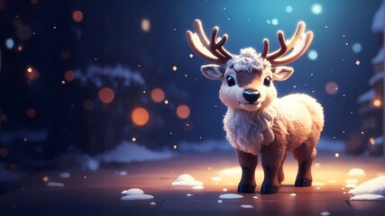 Obraz na płótnie Canvas Whimsical christmas card: Adorable Reindeer Winter Magic, with space for text