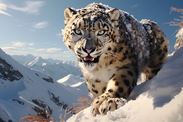 snow leopard portrait, Generative AI