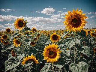 A field of sunflowers blooming