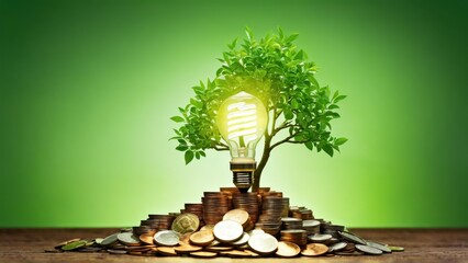 light bulb and money tree - obrazy, fototapety, plakaty