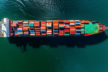 Containers transport ships with various colorful containers sailing through the sea on a day time. Generative AI.