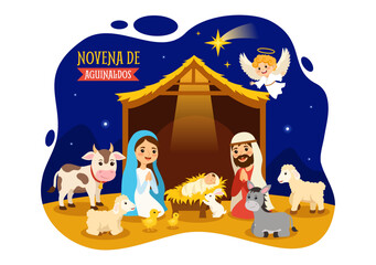Novena De Aguinaldos Vector Illustration with Holiday Tradition for Families to Get Together at Christmas in Flat Cartoon Background Design