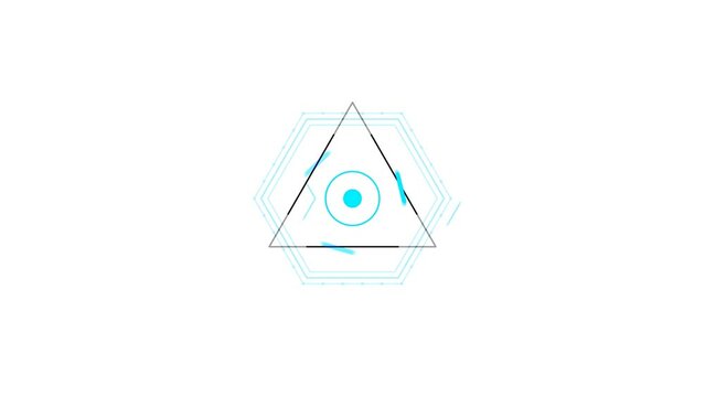 Animated sci-fi HUD element composed of geometric shapes.