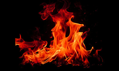 Fire flames on black background