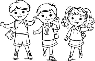 Children go to school together sketch