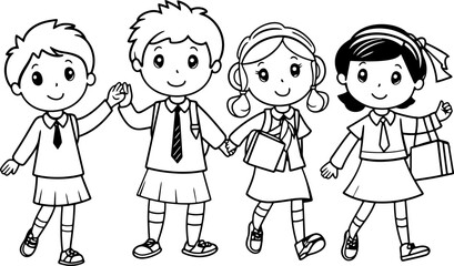 Children go to school together sketch