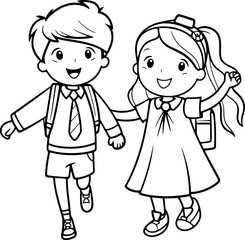 Children go to school together sketch