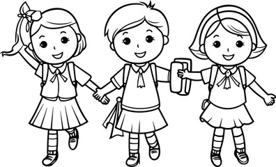 Children go to school together sketch
