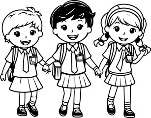 Children go to school together sketch