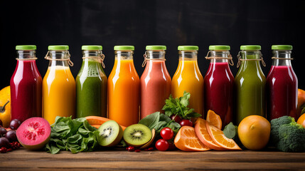 Fresh Fruit and Vegetable Smoothies or Juice in Bottle