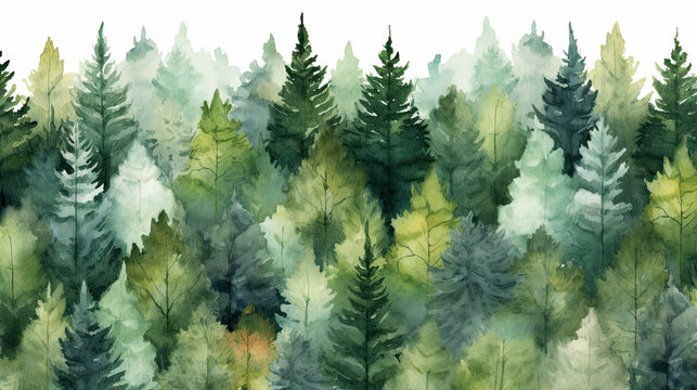 Watercolor seamless forrest pattern. 