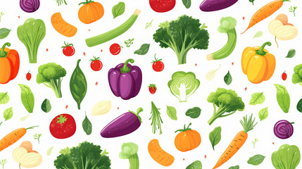 Abstract Seamless Vegetarian Pattern with Healthy Vegetables