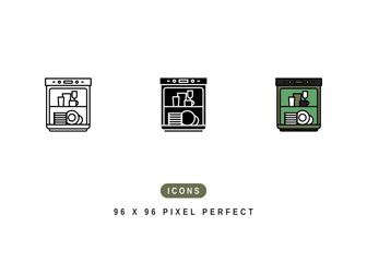 Dishwasher Icon. Dish Wash Machine Symbol Stock Illustration. Vector Line Icons For UI Web Design And Presentation