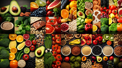 Health Collage of food products healthy food background