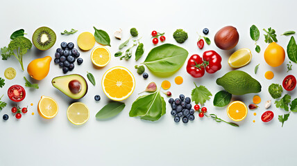 Beautiful Creative neatly arranged food layout with fruits