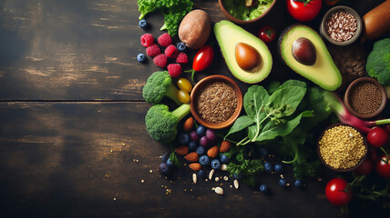 Fantastic Selection of Healthy Food on Rustic Wooden Background