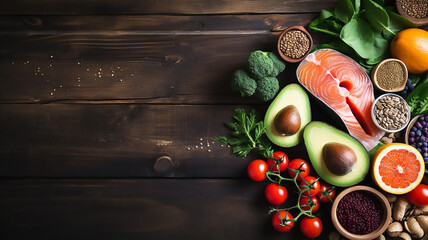 Amazing Selection of Healthy Food on Rustic Wooden Background