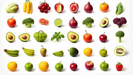Obraz premium Set of Different Fruits and Vegetables on White Background