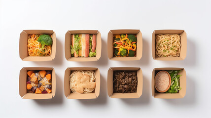 Amazing Set of Take Away Food Boxes at White Background Healthy