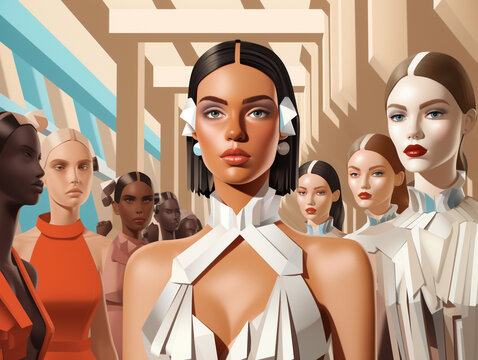 An Illustration of a Fashion Show With Models Wearing 3D Printed Accessories