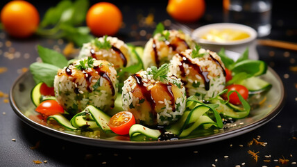 Vegetarian Food Salad Rice Balls with Vegetables