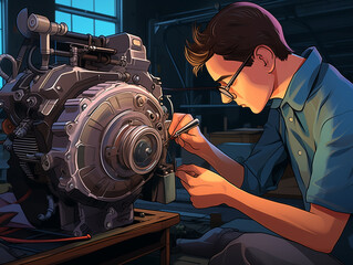 An Illustration of a Professional Engineer Inspecting a 3D Printed Engine Component