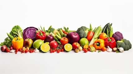 Wide Collage of Fresh Fruits and Vegetables