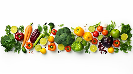 Amazing Wide Collage of Fresh Fruits and Vegetables