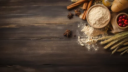 Tuinposter Elegant Baking Background: A Variety of Ingredients for Baking © BornHappy
