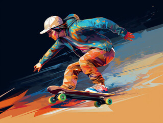 An Illustration of a Teenager 3D Printing Skateboard Accessories