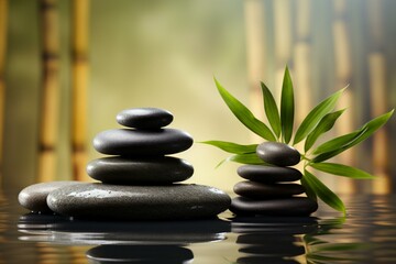 Relaxing spa theme with serene stones and bamboo. Generative AI