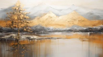 Fotobehang Modern abstract art acrylic oil painting of mountains landscape, mountain peak © Ziyan Yang