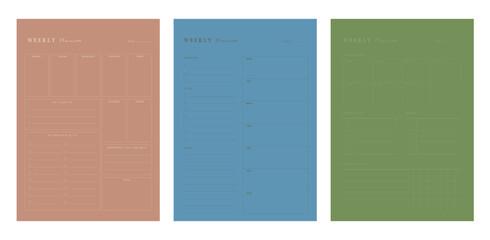 set of Weekly Planner. (Summer) Minimalist planner template set. Vector illustration.