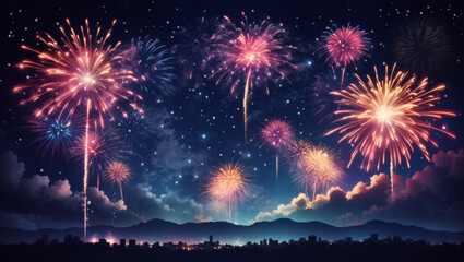 Fireworks Party Bright Night Sky Background