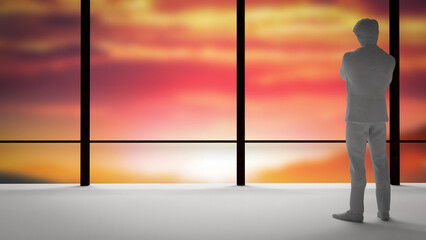 The man stand alone in building twilight sky for Abstract Background 3d rendering