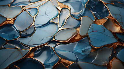 Blue glass texture pattern with gold details