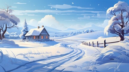 Blizzard Blankets The Countryside Landscape With House And Car In A Relentless Whiteout, Cartoon Vector Illustration