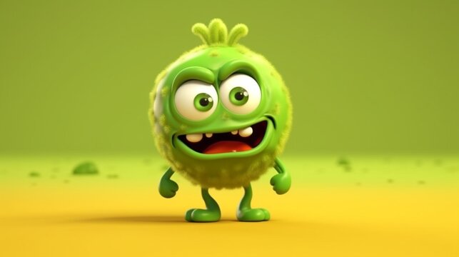 a playful character in toxic green tones in a cartoon.Generative AI