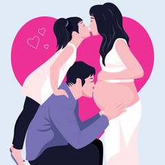 Obraz premium Hand drawn maternity potrait with family concept illustration