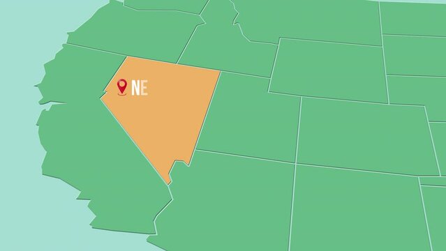 Mapa de los Estados Unidos de Am&eacute;rica con divisi&oacute;n pol&iacute;tica resaltando el estado de Nevada