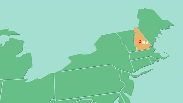 Mapa de los Estados Unidos de Am&eacute;rica con divisi&oacute;n pol&iacute;tica resaltando el estado de New Hampshire